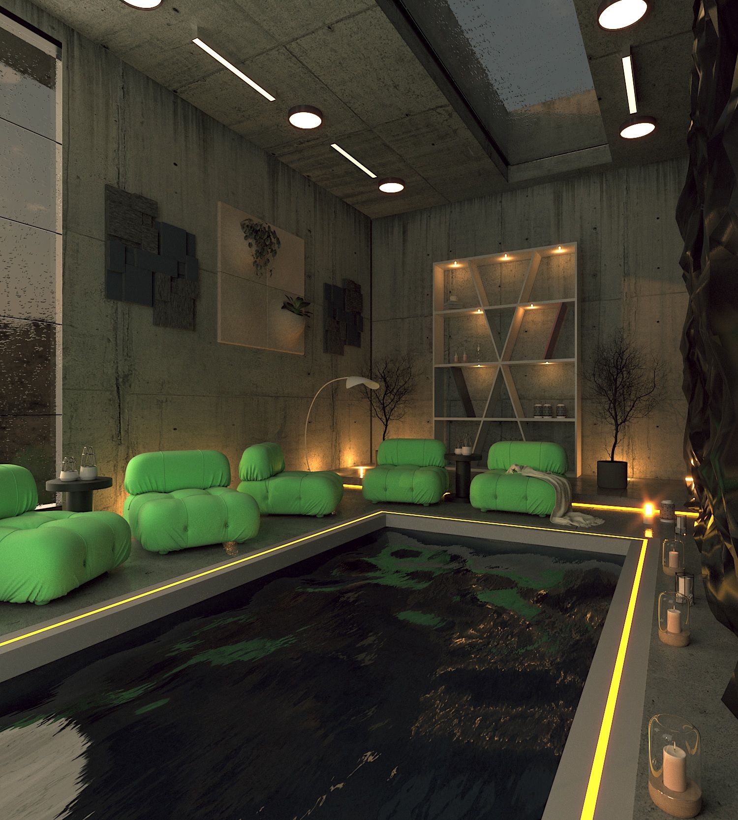 Ultra-realistic, high-resolution enhancement of an interior design 3D render, cinematic lighting, rich V-Ray reflections, soft natural shado...