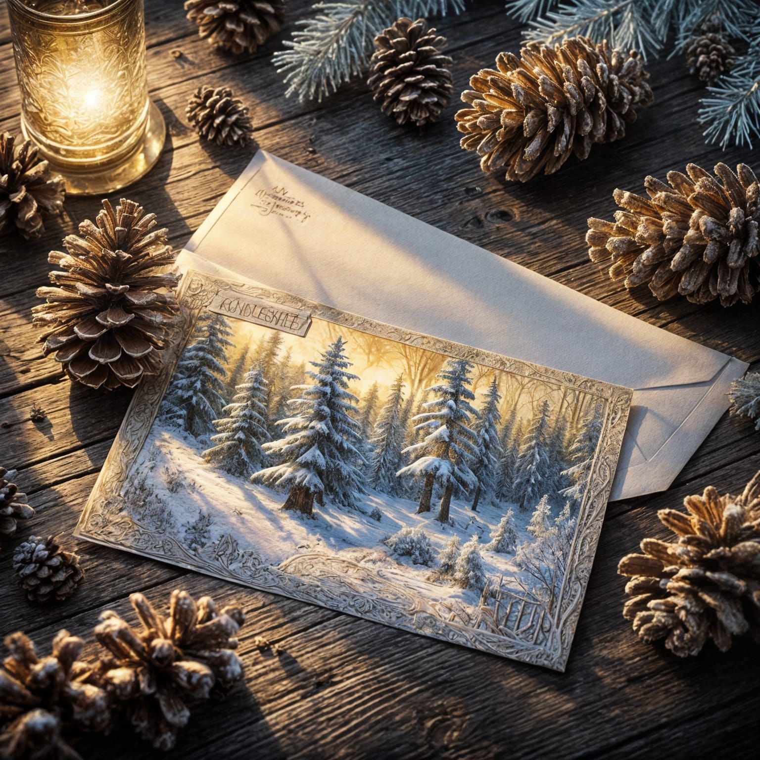 concept art. medium shot. An antique envelope contains a win...