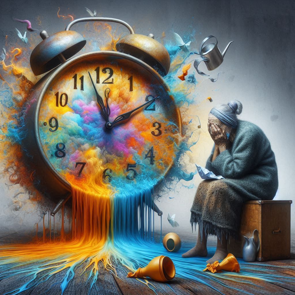 Expressionist oil painting. White laundry swaying on the clothesline.  Blue morning glory, climbing along a fence.  Textured. Rough paint st...