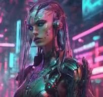 femme, une créature robotique en verre transparent avec des éléments naturels (nature : plantes, fleurs, etc) à l'intérieur du microcosme, v...