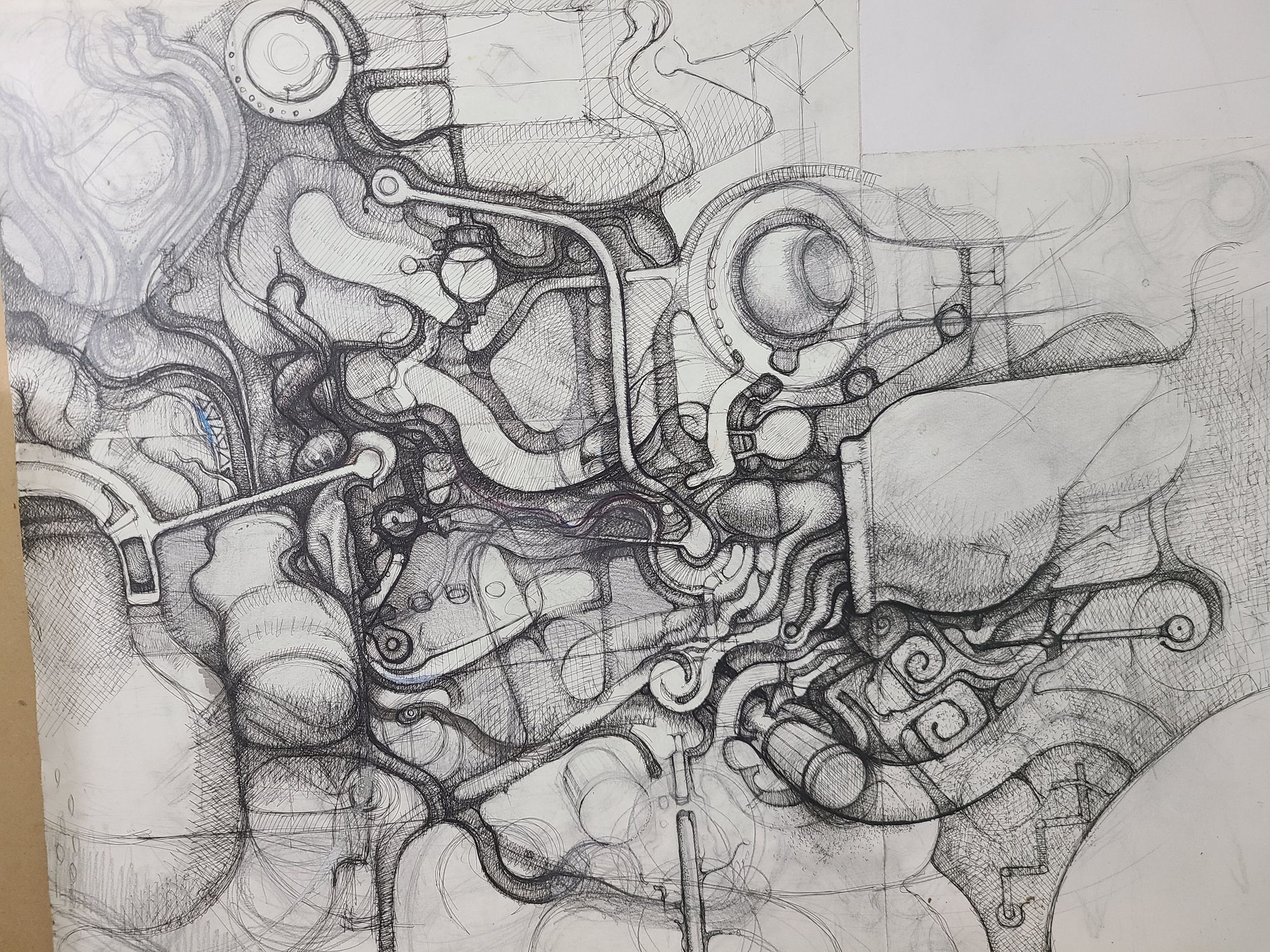 Surreal inside of a space station concept with billowed cushion and ceramic organic parts. Front view 3d shaded 8k resolution concept art 3D...