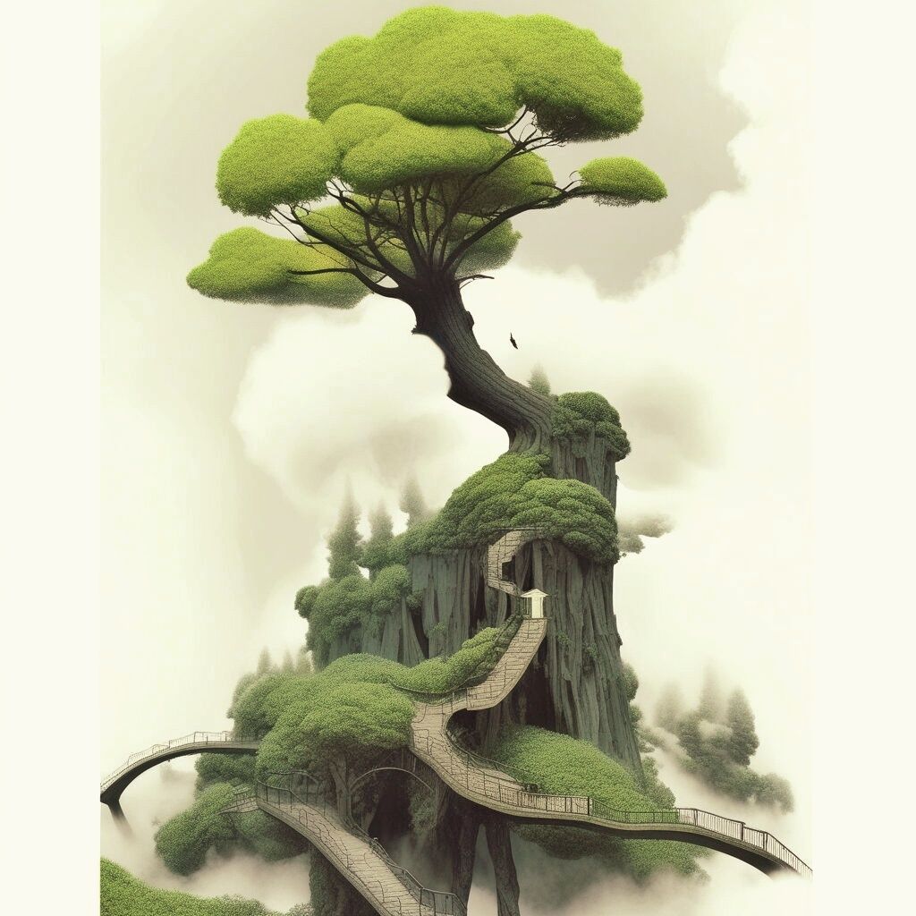 Bonsai composition hyperrealism . puffy tree surrealism beautiful