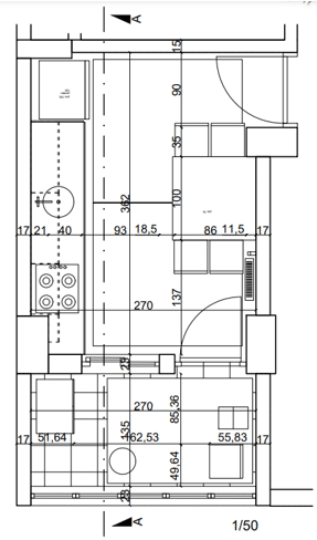 In the picture there is a kitchen and a balcony. Make futuristic design. It can set up food on the balcony with a voice command, can cook it...