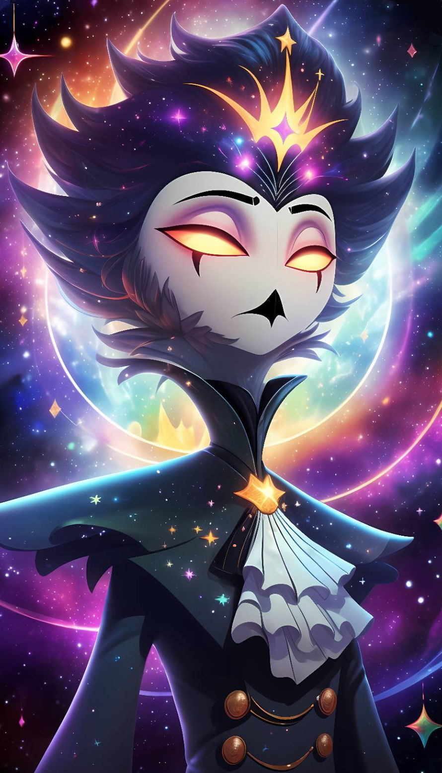 <lora:mystic flux:1.0>{{{Vivziepop}}}, {{{helluva boss}}}, character, {{{Geotia}}}, bird person, white, pale blue, and midnight blue feather...