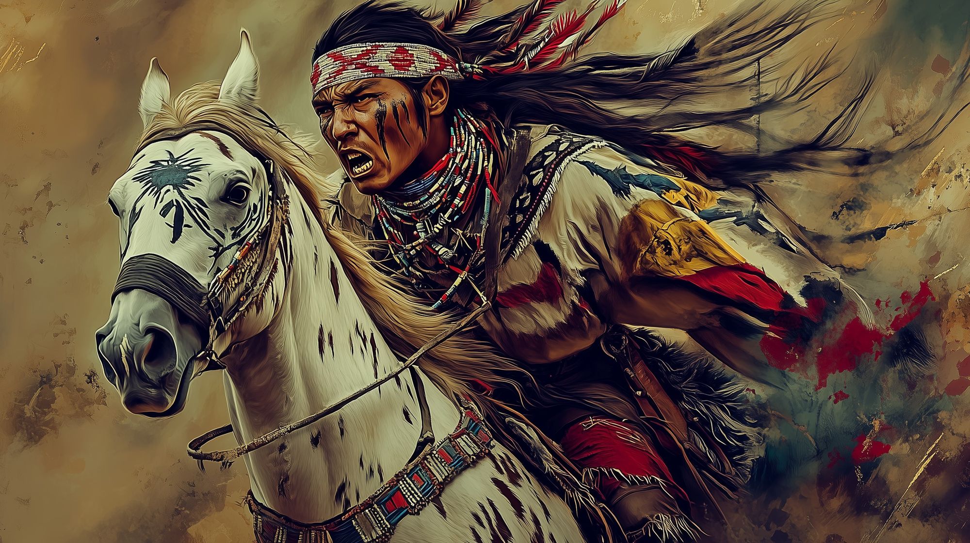 Apache chief on the warpath close-up highly detailed 35mm
