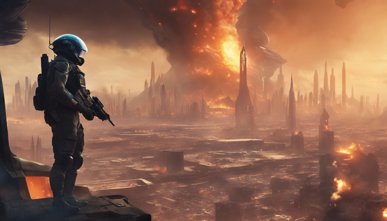 <lora:eye:1.0> Futuristic soldiers move through a frozen alien city