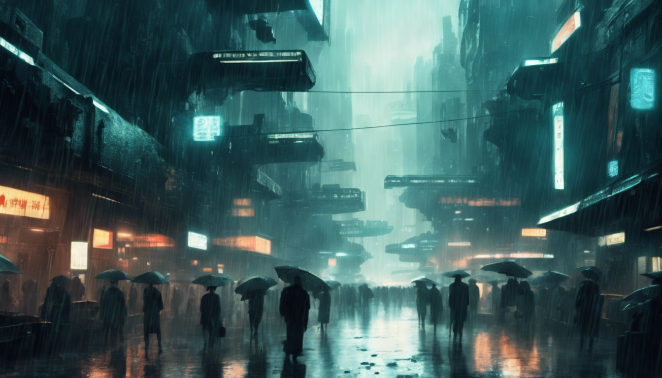 <lora:Midnight Vibrance:1.0> It is a crowded, cramped, futuristic city in the style of Blade Runner, with rain and grungy, highly detailed.