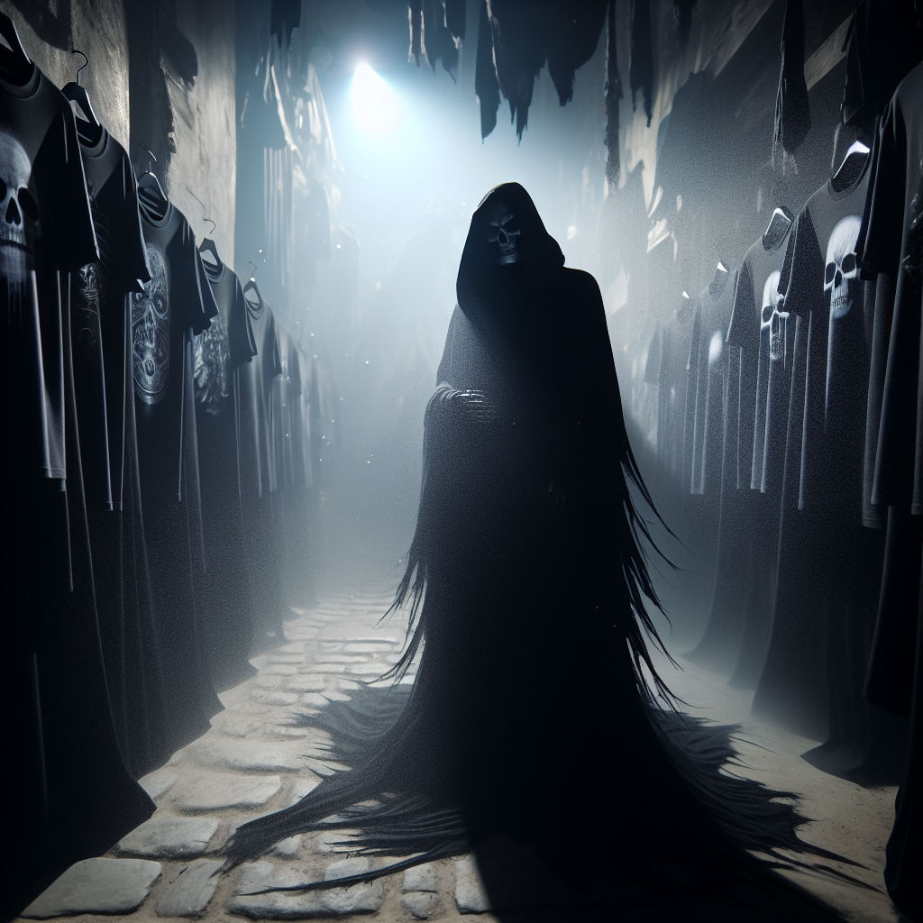 A sinister Grim Reaper in a psychedelic realm. reality melts away