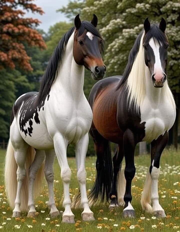 Amazing horses with crow