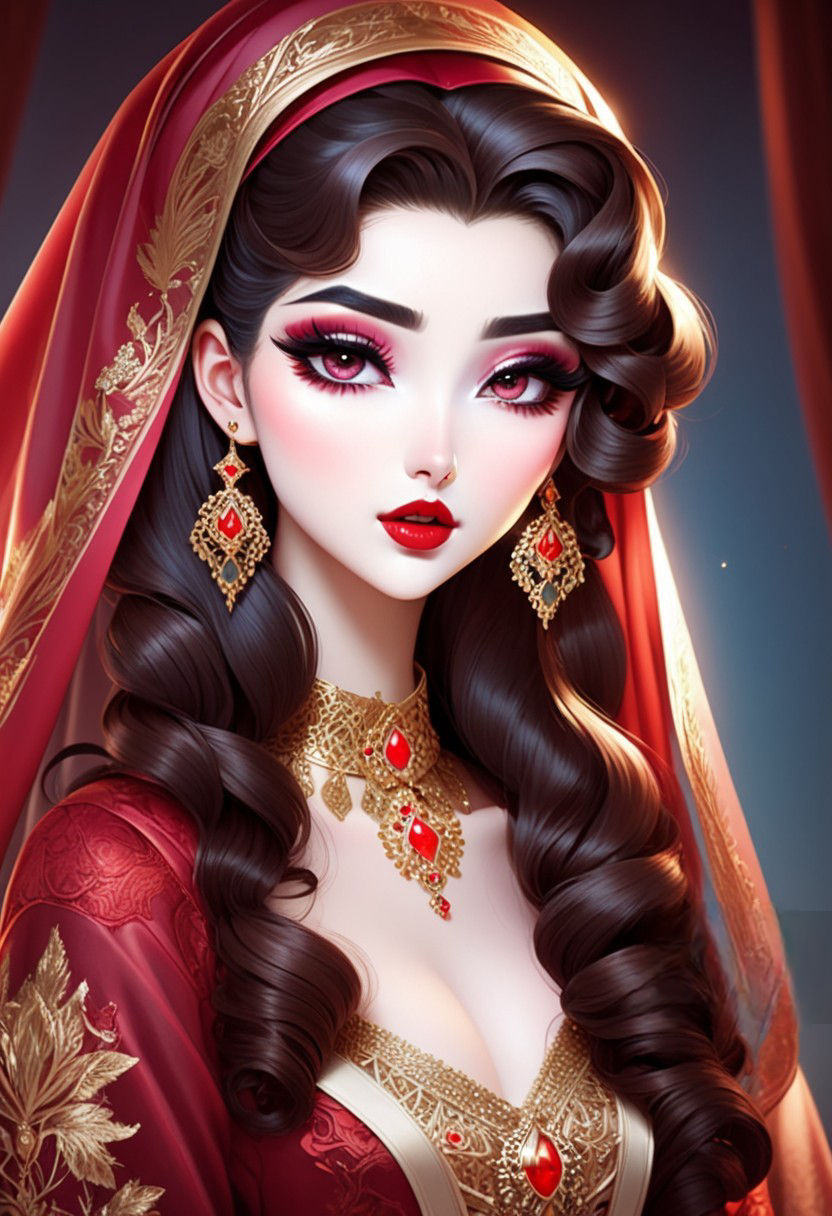 Beautiful arabic woman,bleu eyes,makeup,long lashes,red lipstick, arabic eyes