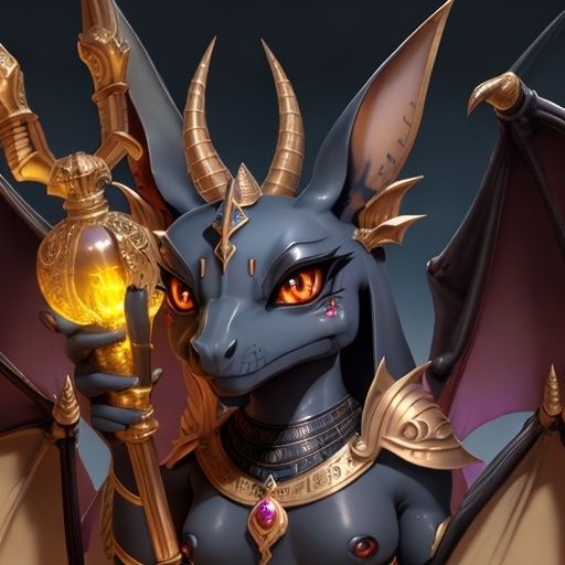 Anubis dog with golden crown ghotic wings,piramide background, moon,lightning 