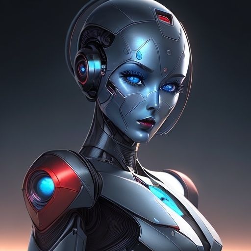 Beautiful Android woman ,make up,lashes,red lips ,cosmos,nebula ,mini planets