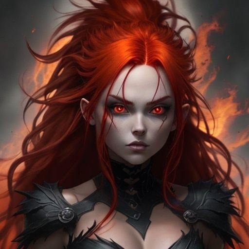Red demon woman windy fire hair