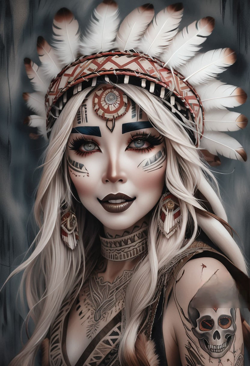 Indian blanc woman graffiti art, splash art, street art, spray paint, oil gouache melting, acrylic, high contrast, colorful polychromatic, u...