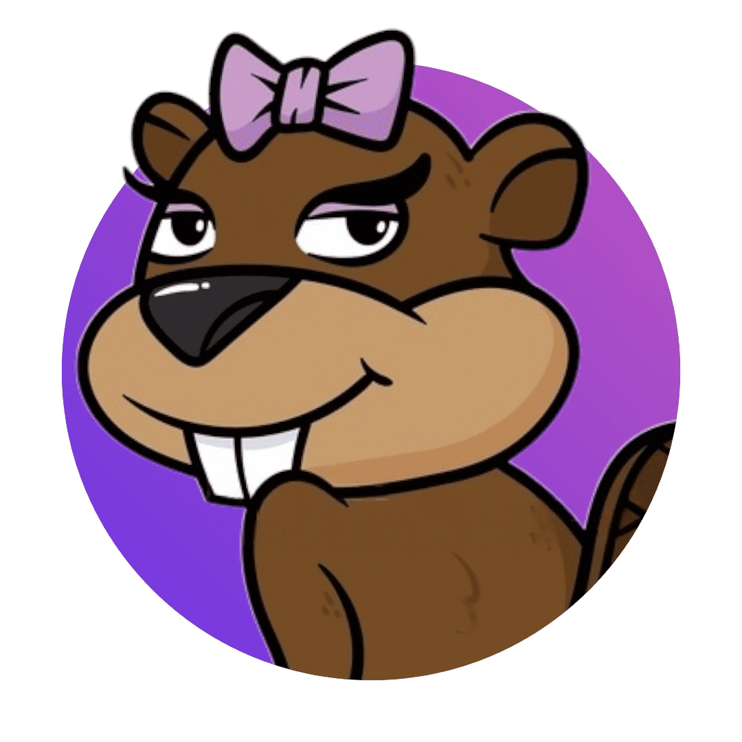 Artistically design the beautiful bodacious female cartoon beaver with prominent buck teeth, adorable oversized eyes, dark oversized eyelash...