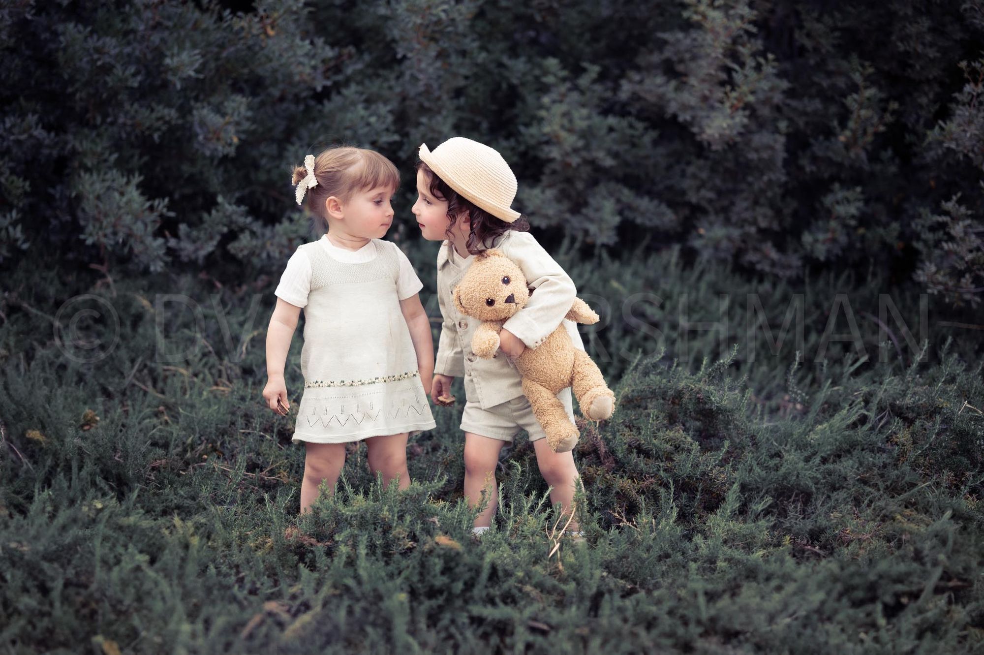 2 2 year olds kissing with a light pink outfit trending on Artstation Unreal Engine 3D shading shadow depth Professional photography, bokeh,...