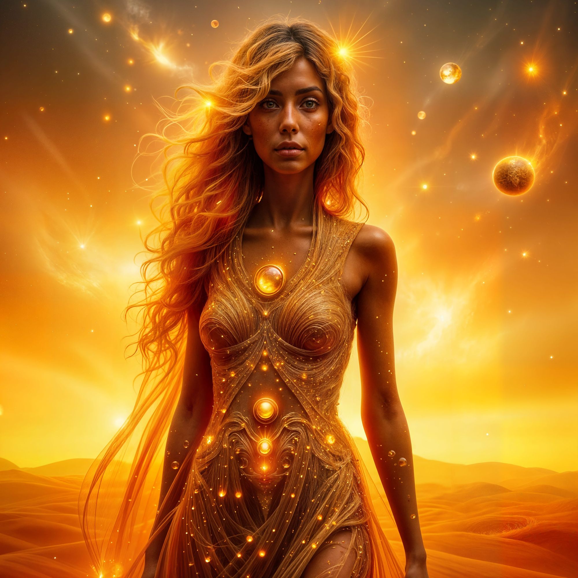 ANIMATE this picture so the woman’s hair begins to move like  a wild fire. Animate her hair so the strands ripple, flow and cascade like a l...