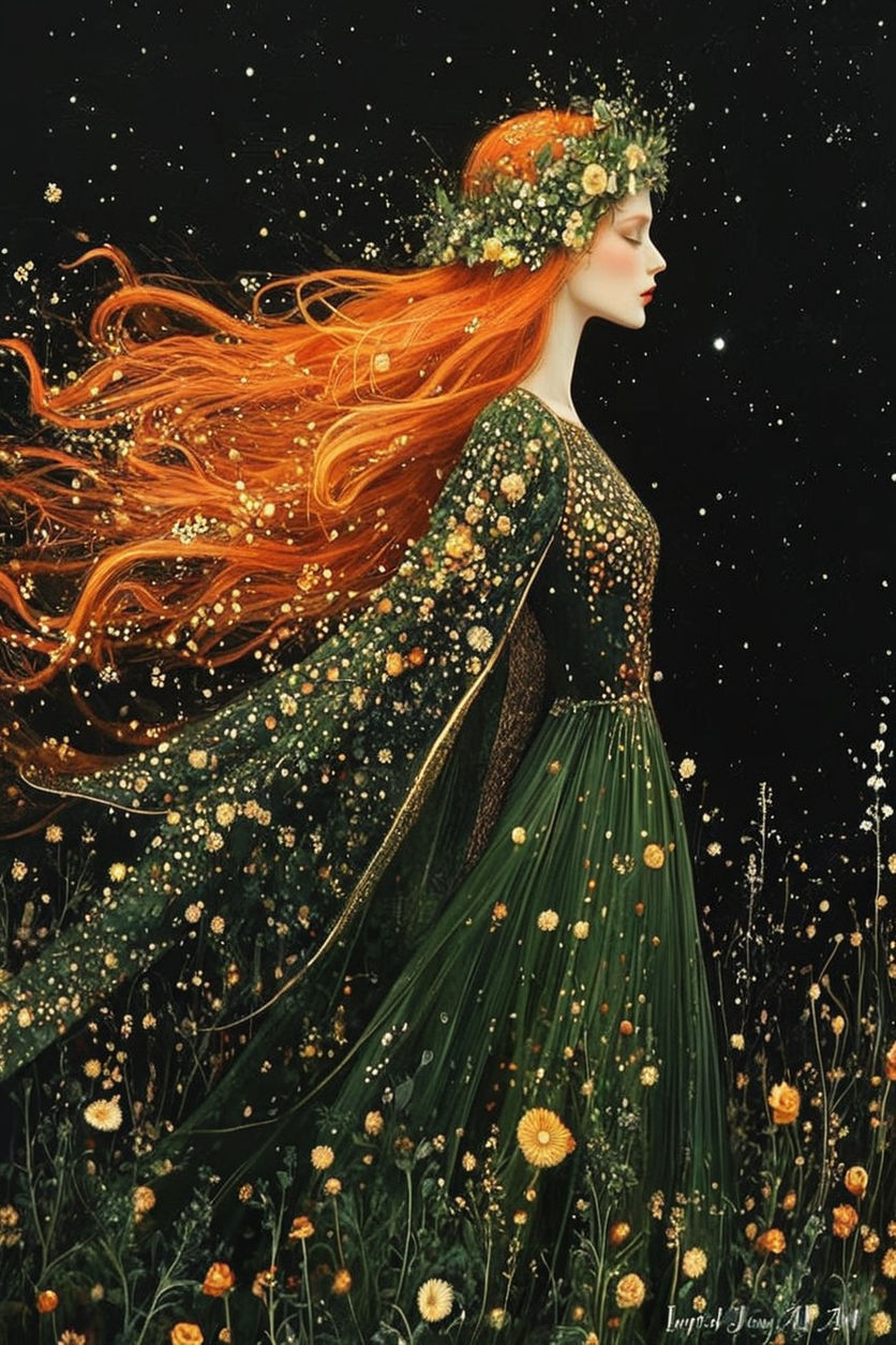 A fantastical illustration by Ingrid Dean features a ethereal female figure in profile view, facing right against a mesmerizing backdrop of...