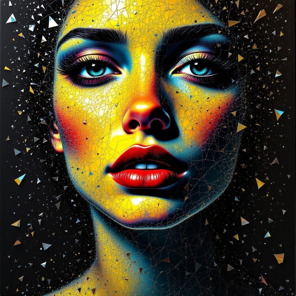 <lora:Ink Poet:1.0> "A scene 3/4 view crafted with intricate techniques depicts a hyper-realistic woman face with heavy water superimposed r...