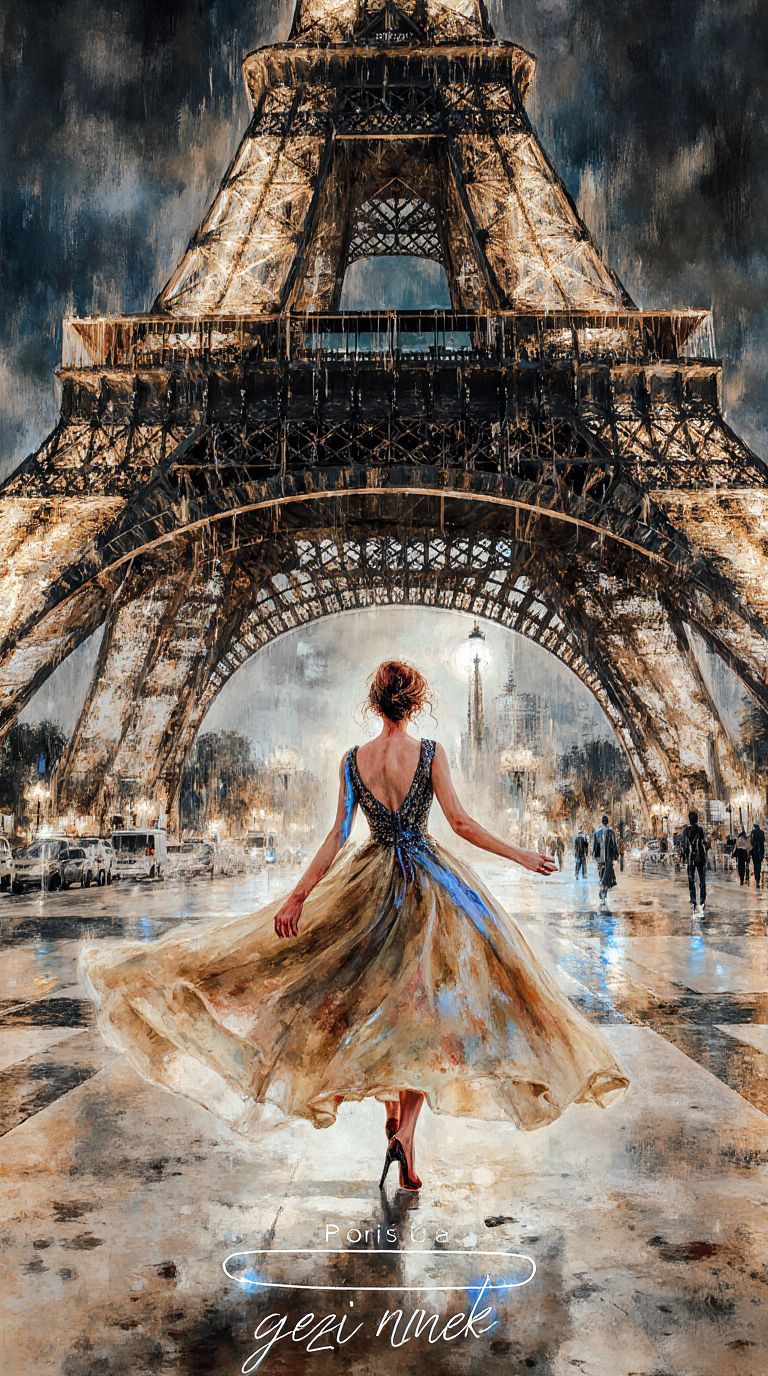 Woman Walks Towards Eiffel Tower