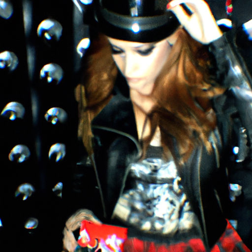 Imagine a scene of a haunted carnival ride attraction. Inside, a striking gothic fashion model of Hispanic descent is the central focus, her...