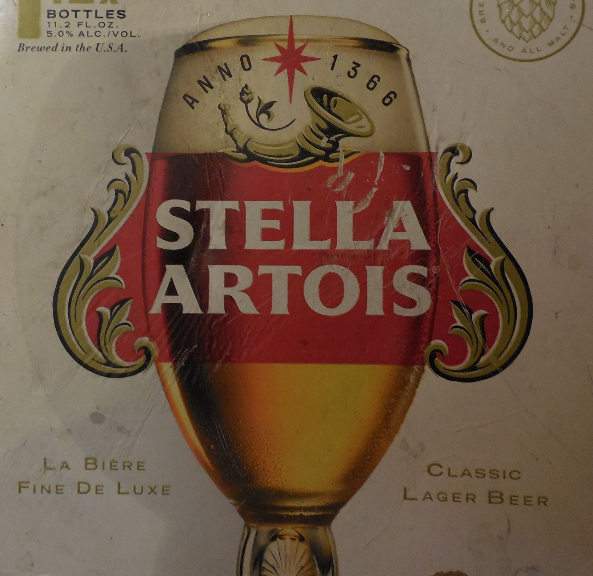 Stella Artois. La Biere Fine De Luxe. Classic Lager Beer. Anno 1366. Glass of Beer. Beer.