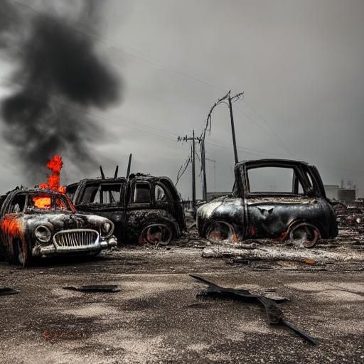 white chrome hub caps. swarms of insects. red spray paint. black trim. rain. puddles of water. mud. grease. gasoline explosions. chrome car...
