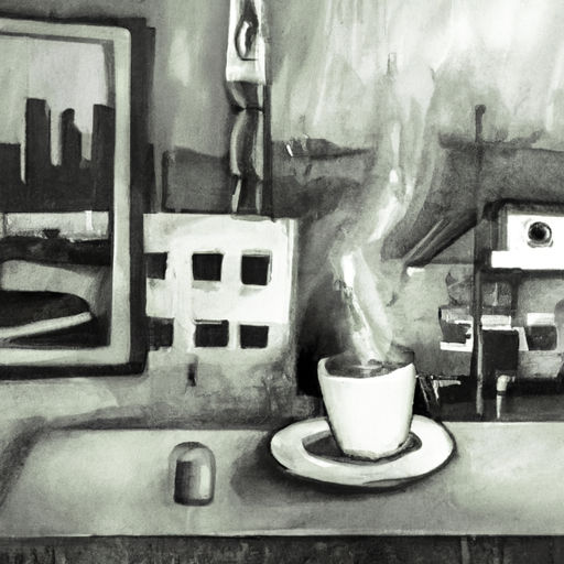 A striking female goth fashion model, adorned in flowing Greek goddess-inspired attire, poses within a darkly atmospheric goth coffee shop. ...