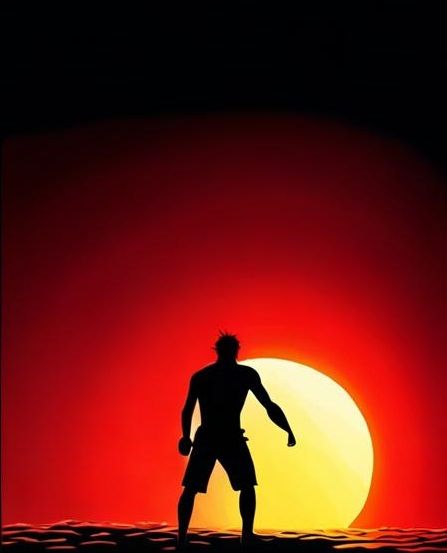 Hot, red sun. boiling water. red glowing ocean. Giant red sun. intense heat. spraying water. very hot steam. Big Wave Surfing. professional...