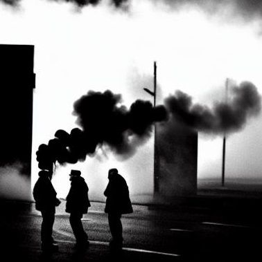 intense yellow neon light. rain. sleet. dust. building debris. fog. smoke. urban techno music.