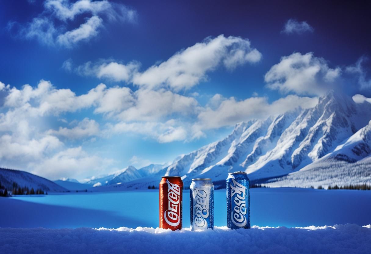 Coca Cola. Cans of Coca Cola. Red Sky. Red Ground.