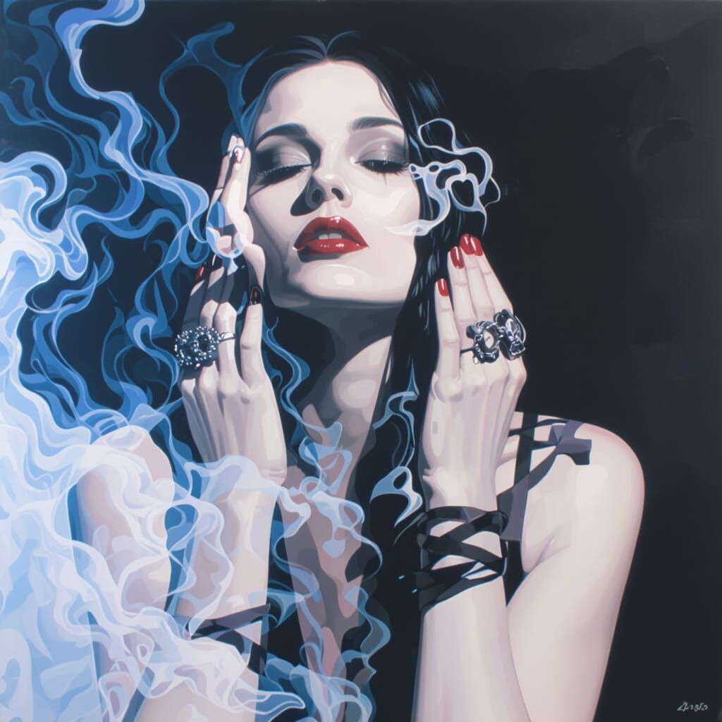 Volumetric lighting and dramatic contrast create a dark, moody color palette, suffused with smoke, emphasizing gritty surrealism, in the sty...