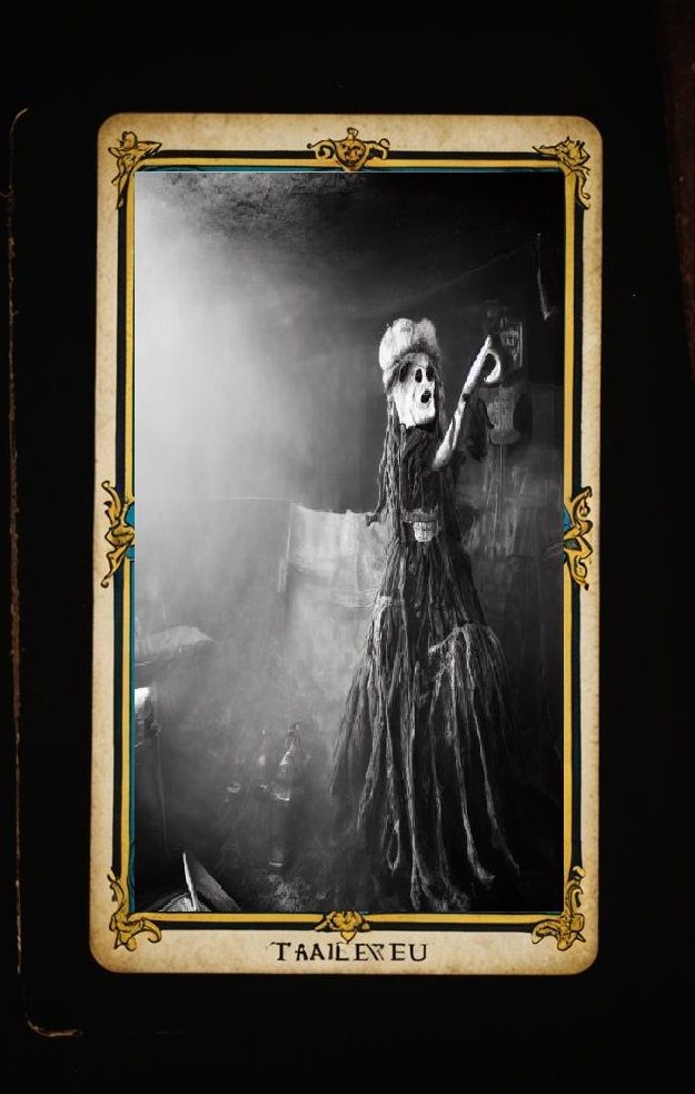 black and white photography. fog. smoke. old fashioned tarot card design. 1800's. Ancient Computer. Dirigible Space Travel. Steam Robots. Gr...