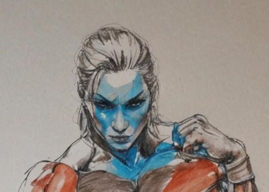 female portrait. female boxer. drawing. charcoal drawing on newsprint.