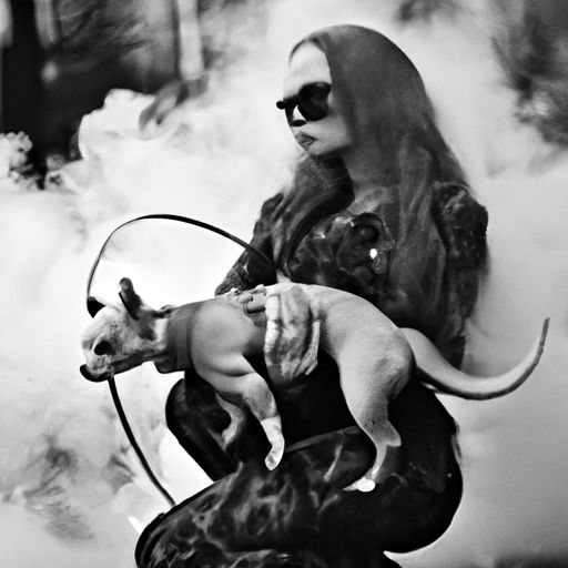 black and white photography. fog. smoke. giant lizard. fiery explosion. building debris. broken glass. female goth fashion model.