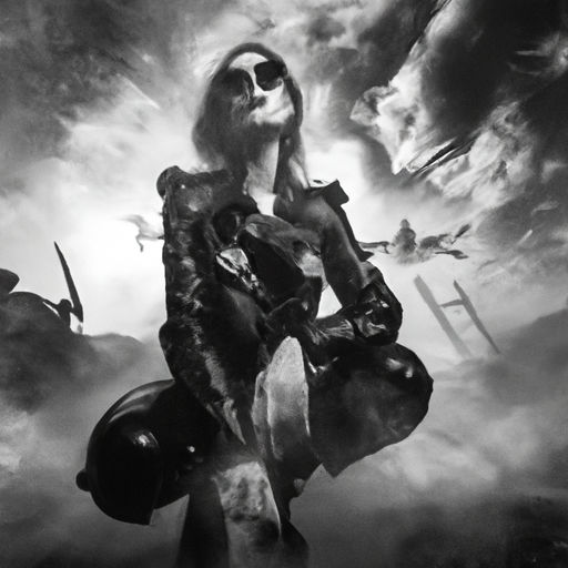 intense yellow neon light. fog. smoke. female goth fashion model. goth coffee shop.