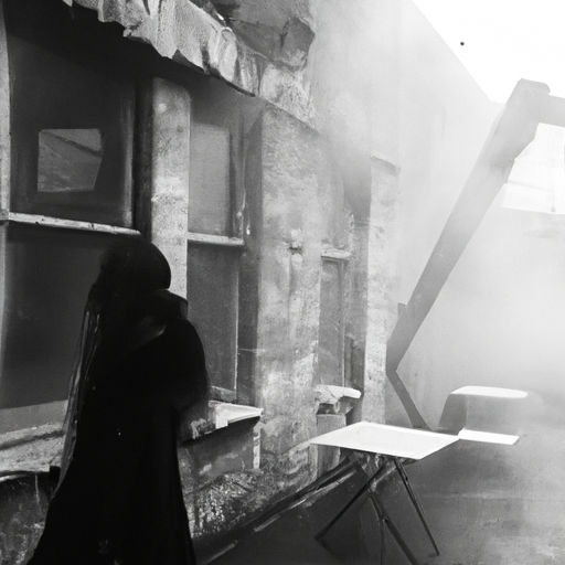female goth fashion model. outdoor goth coffee shop. outside table. coffee. smoke. fog. grainy black and white photography
