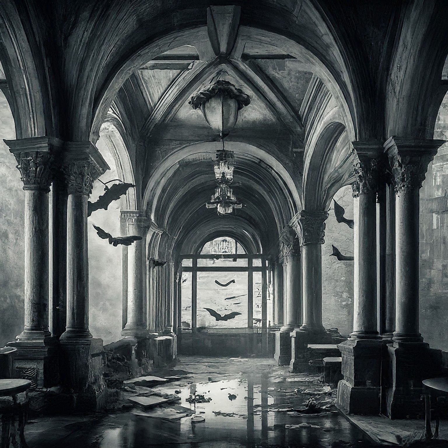 black and white photography. fog. smoke. H. P. Lovecraft hires into the Campus television station which is under the control of a malevolent...