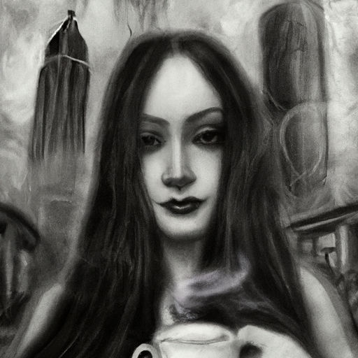 A solitary female figure stands on a rain-slicked, neon-lit street in a sprawling metropolis at midnight. She wears avant-garde goth fashion...