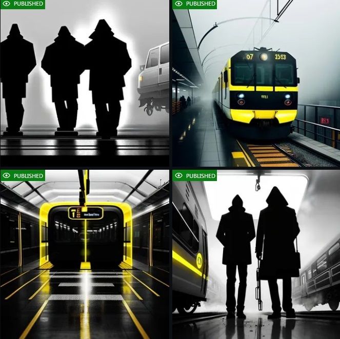 intense yellow neon light. intense brown neon light. bright white light. giant department store mannequins. fog. mist. extreme grainy black...