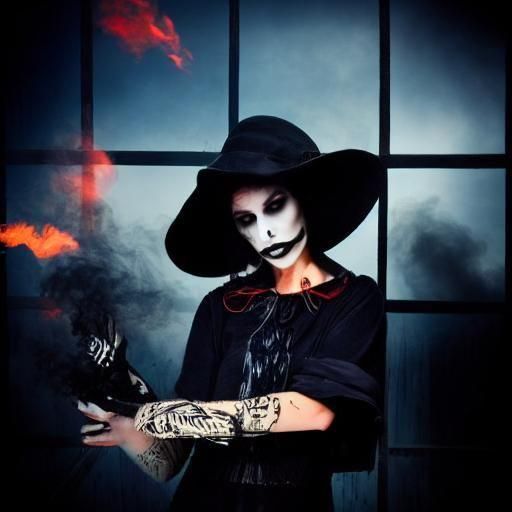 fog. smoke. female goth fashion model. Color photography.