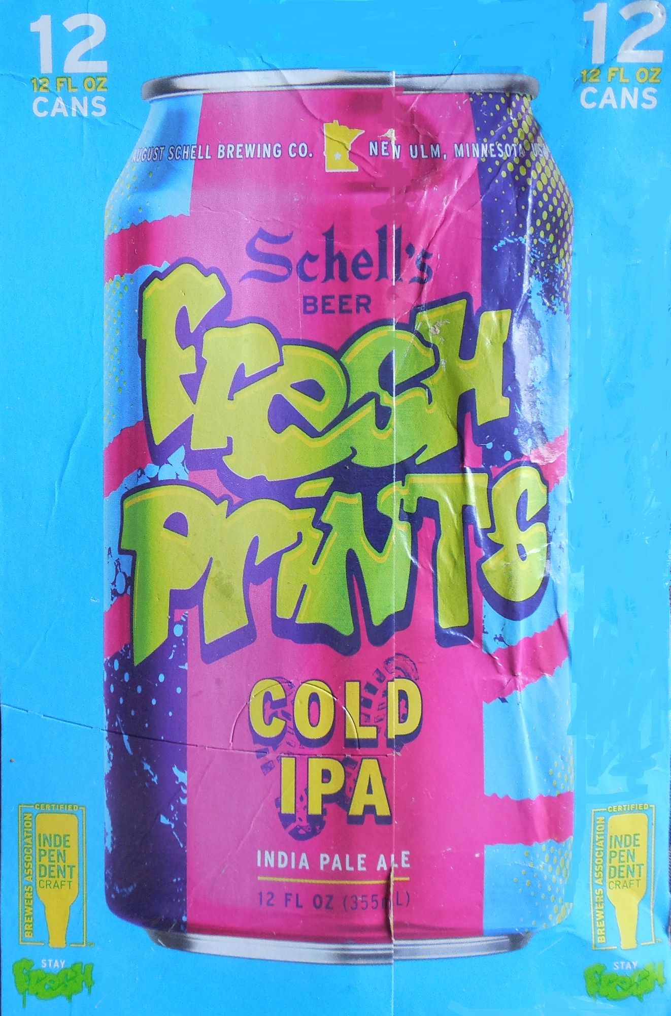 Fresh Prints. Cold IPA. INDIA PALE ALE. 12 FL OZ. Schell's Beer. August Schell Brewing Co. New Ulm, Minnesota USA. Stay Fresh.