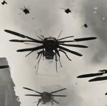 giant drones. exploding fuel tanks. gasoline explosion. giant dragonflies. giant bed bugs. giant insect drones. machine guns. exploding Worl...