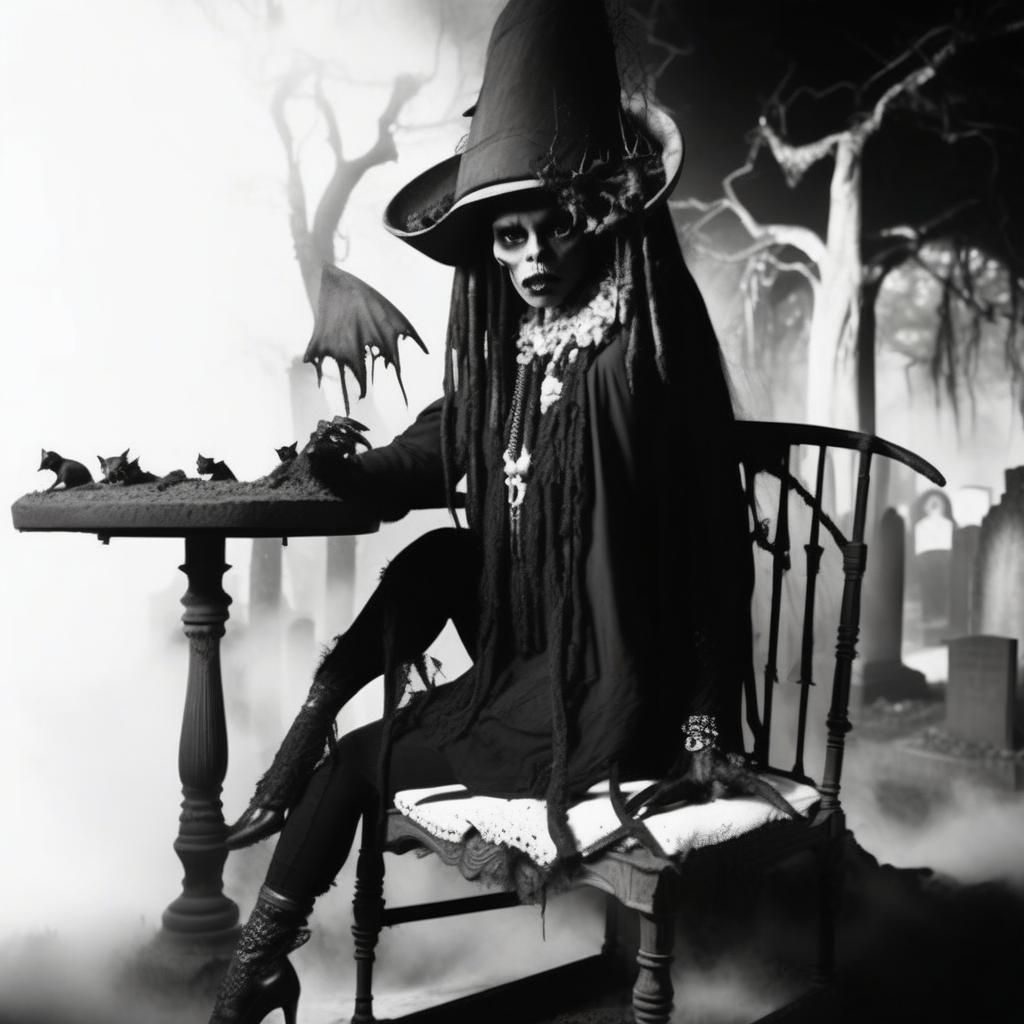 fog. smoke. female goth fashion model. goth coffee shop.Textured, dynamic canvas painting style reminiscent of Franz Kline and Pollock. Airb...