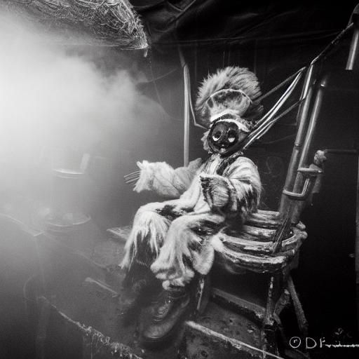 black and white photography. female goth fashion model. vr goggles. rusted carnival ride. fog. smoke. fire. black and white photography. hau...