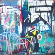 fog. smoke. female goth fashion model. goth coffee shop.Textured, dynamic canvas painting style reminiscent of Franz Kline and Pollock. Airb...