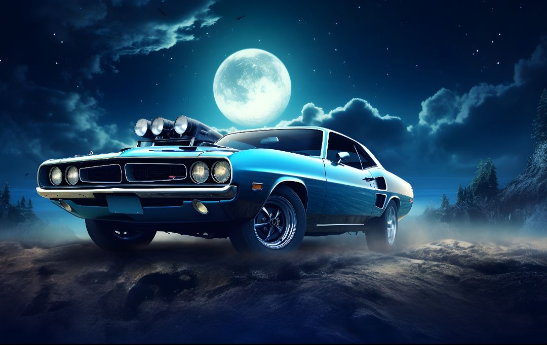 Double exposure. Side profile portrait of a beautiful man. a colorful alien planet with huge moons reflected in the water in the valley