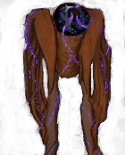 A creature has a head like a dark crystal ball full of a nebula of souls.  Wood grows from the crystal ball in a vaguely-humanoid shape.  El...