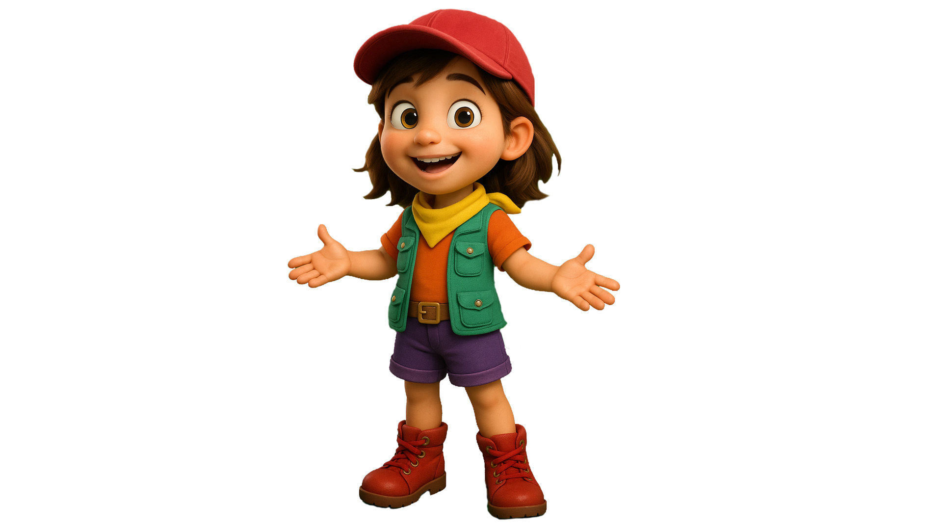 A fantasy candy cliff made of giant chocolate chip cookies. The girl is jumping while holding the letter B. Behind them, a cookie bridge is ...