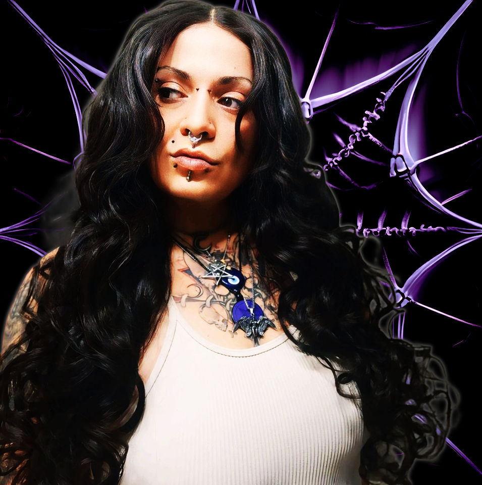 Stunning pinup of ((Eldritch Goddess woman)), dark gothic fantasy, intricately detailed decorations, (selective colors black-green-purple),...